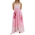 thumbnail image 1 of Michellecmm Womens Striped/Floral Print Swing Maxi Dress Smocked Backless Spaghetti Strap Flowy Sundress with Pocket Vacation Long Dress, 1 of 9