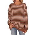 thumbnail image 1 of Michellecmm  Womens Striped Sweatshirt Loose Crew Neck Long Sleeve Casual Tops, 1 of 8