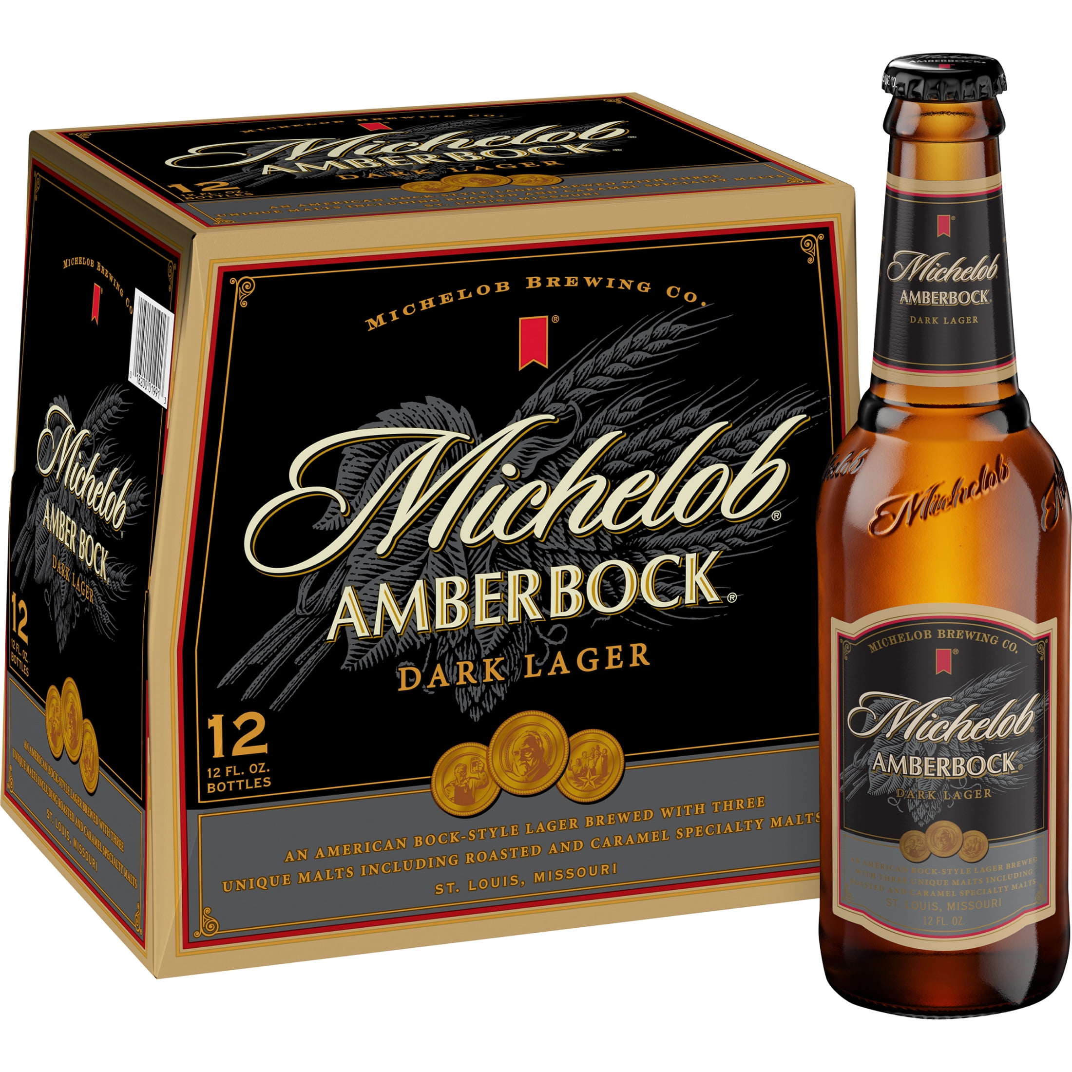 Michelob American Dark Lager Beer 12 pack 12 fl oz Glass Bottles 5.2% ABV