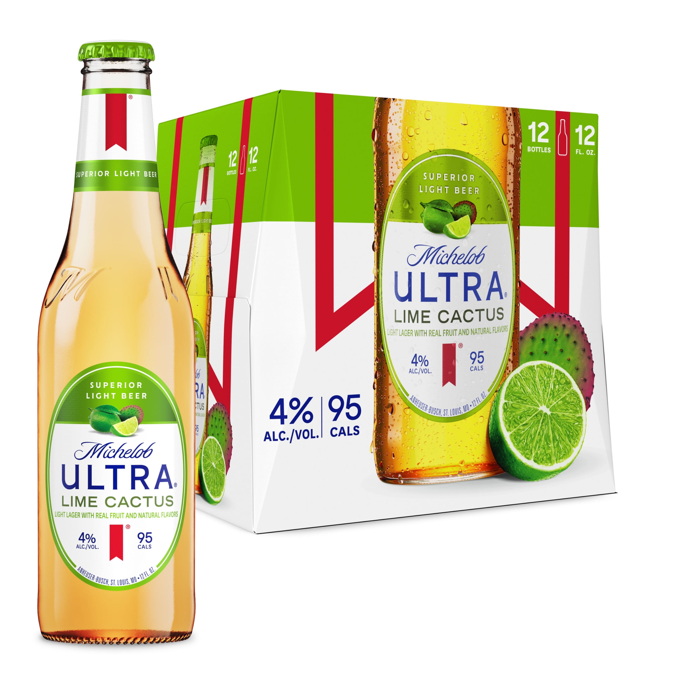 Michelob Ultra Insfusions Lime & Prickly Pear Cactus American  Beer 12 Pack 12 fl oz Glass Bottles 4% ABV
