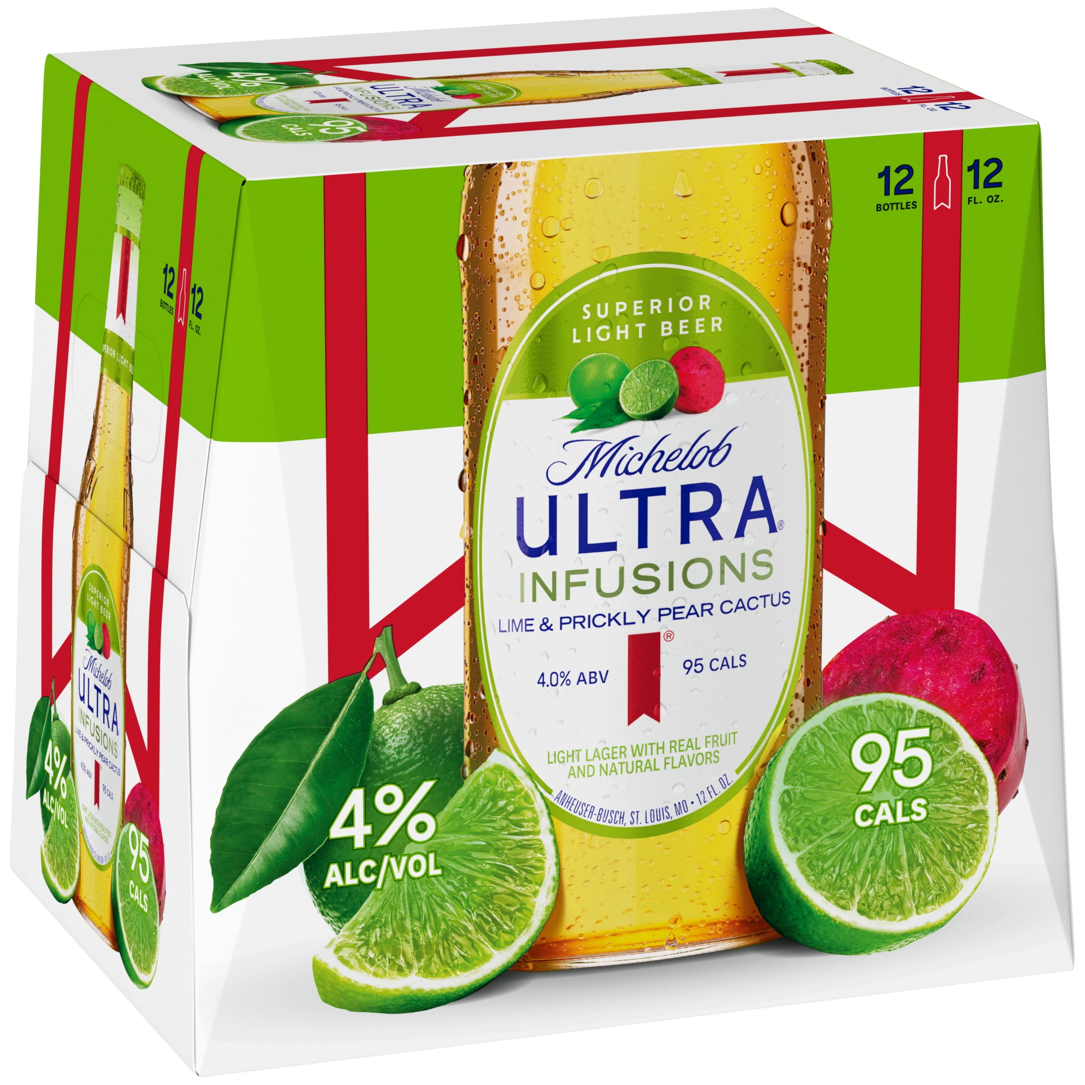 Michelob Ultra Insfusions Lime & Prickly Pear Cactus American Beer 12 Pack 12 fl oz Glass Bottles 4% ABV