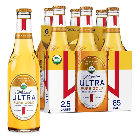 Michelob ULTRA Pure Gold Organic American Light Lager Beer 6 pack 12 fl oz Glass Bottles 3.8% ABV