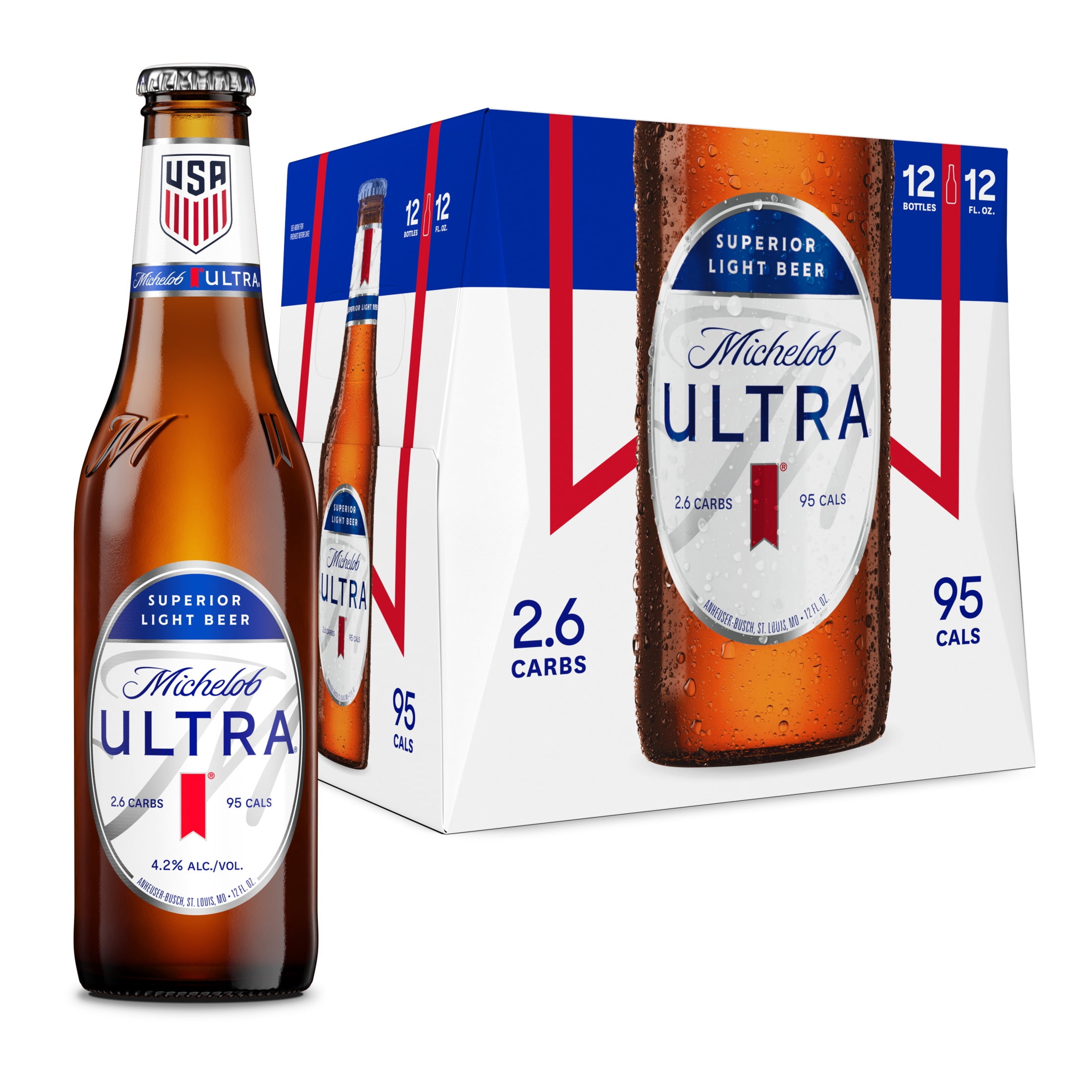 Michelob ULTRA Superior Light American Lager Beer, 12 pack 12 fl oz Glass Bottles 4.2% ABV