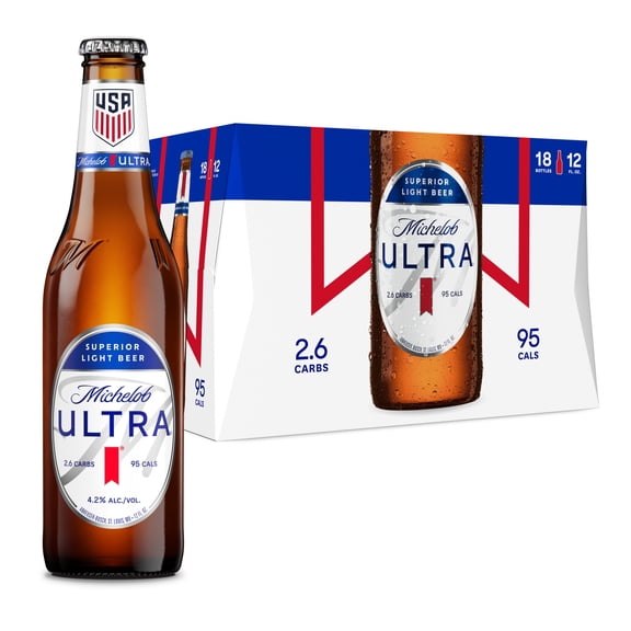 Michelob ULTRA Superior American Light Lager Beer 18 pack 12 fl oz Glass Bottles 4.2% ABV