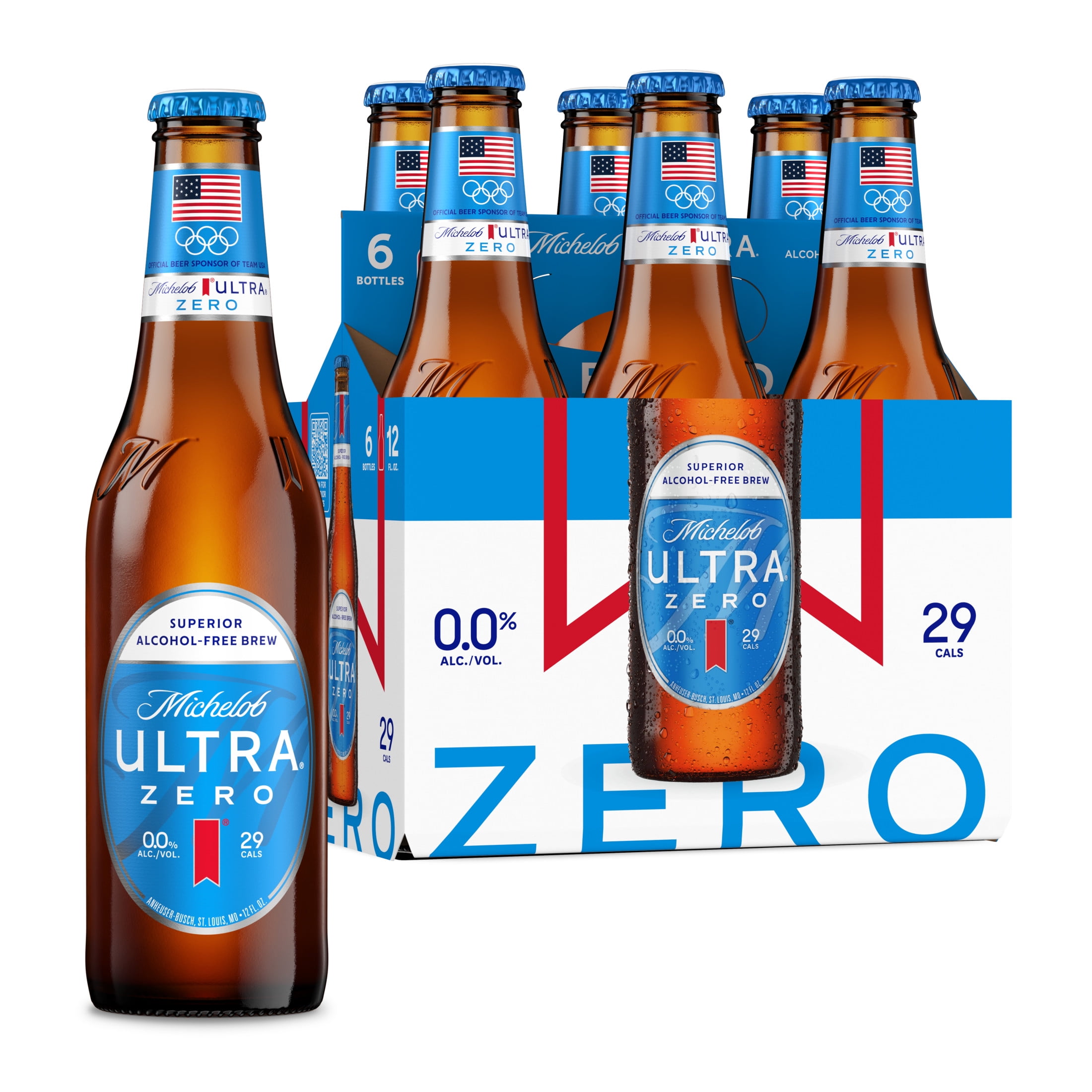 Michelob Ultra ZERO Non-alcoholic American Lager Beer 6 pack 12 fl oz Glass Bottles, 0% ABV