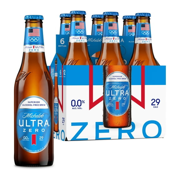 Michelob Ultra ZERO Non-alcoholic American Lager Beer 6 pack 12 fl oz Glass Bottles, 0% ABV