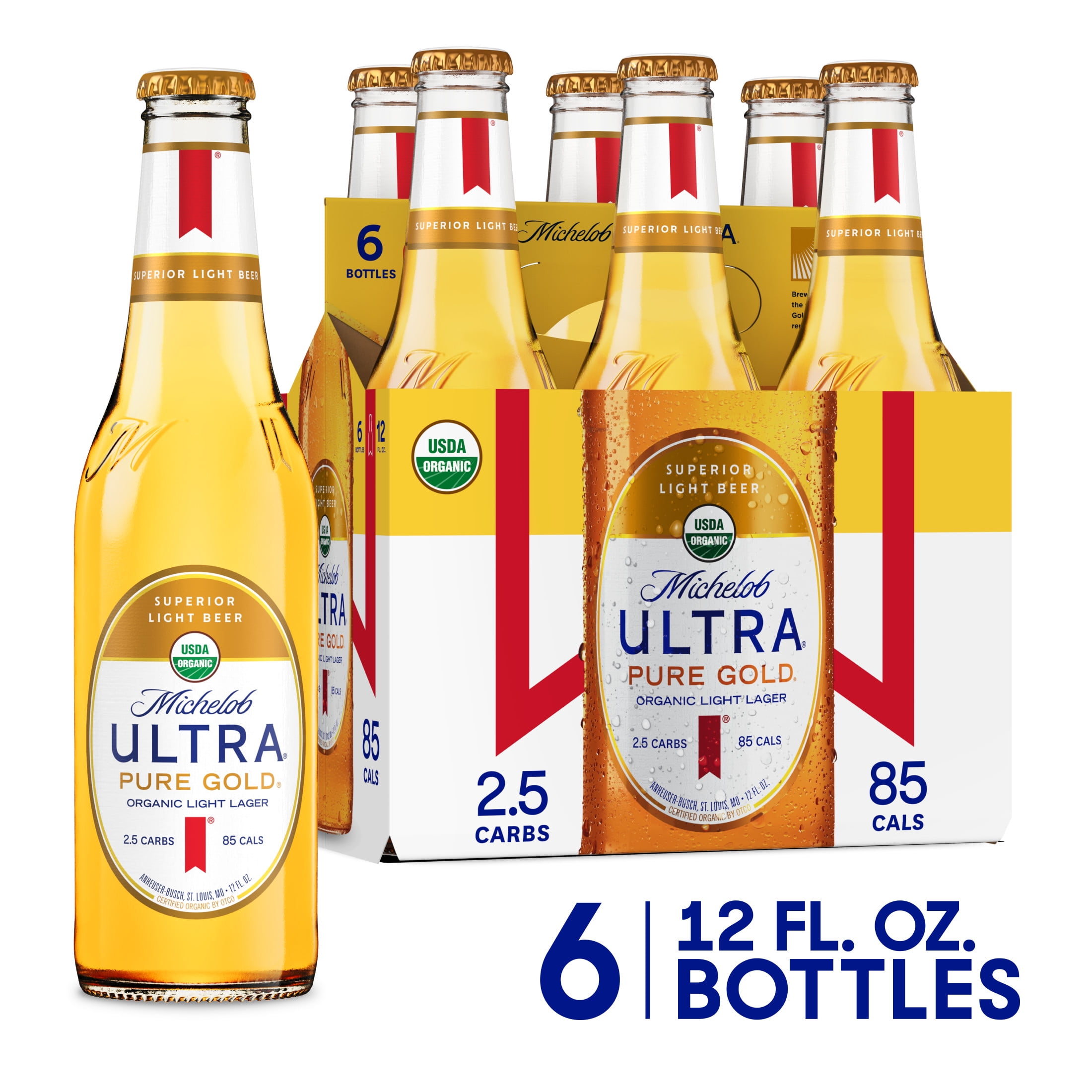 Michelob Ultra Pure Gold Organic Light Lager Beer 6 Pack 12 Fl Oz