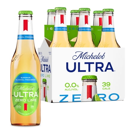 Michelob Ultra Zero Lime Non-Alcoholic American Lager Beer, 6 Pack, 12 fl oz Glass Bottles, 0% ABV