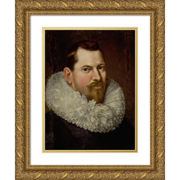 Michiel Jansz. Van Mierevelt 12x14 Gold Ornate Wood Frame and Double Matted Museum Art Print Titled - Portrait of a Man in a White Frill