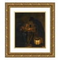 thumbnail image 1 of Michiel Versteegh 15x17 Gold Ornate Wood Frame and Double Matted Museum Art Print Titled - An Interior with an Old Woman Reading by Candlelight and a Man Holding a Lantern, 1 of 4