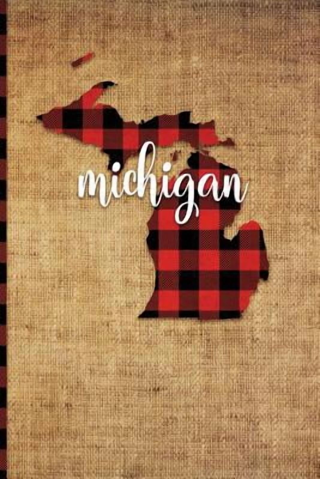 Michigan: 6 X 9 108 Pages: Buffalo Plaid Michigan State Silhouette Hand Lettering Cursive Script Design on Soft Matte Cover Notebook, Diary, Composition Book for Fans of the Great Lakes State in Lansi