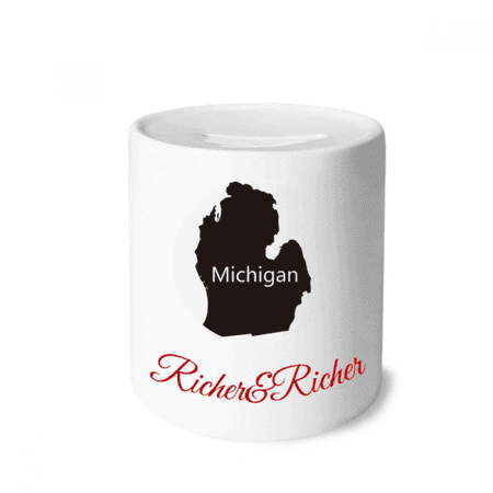 Michigan America USA Map Outline Rich and Rich Bank Saving Box Coin