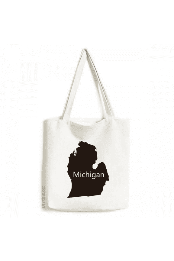 Michigan America USA Map Outline Tote Canvas Bag Shopping Satchel Casual Handbag