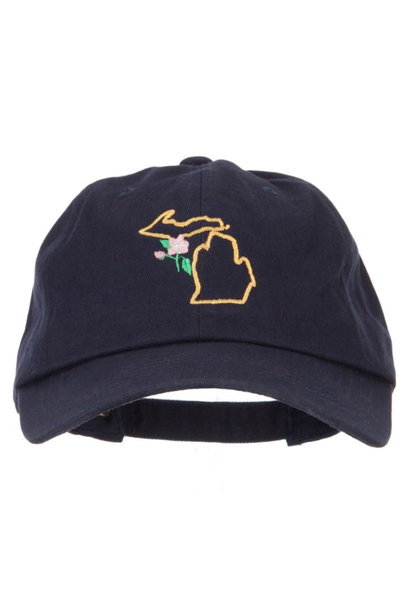 Michigan Apple Blossom with Map Embroidered Unstructured Washed Cap - Navy OSFM