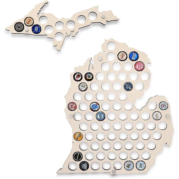 TORCHED Beer Cap Map Michigan | United States Beer Cap Holder | Wall Decor Cap Catcher | Multicolor