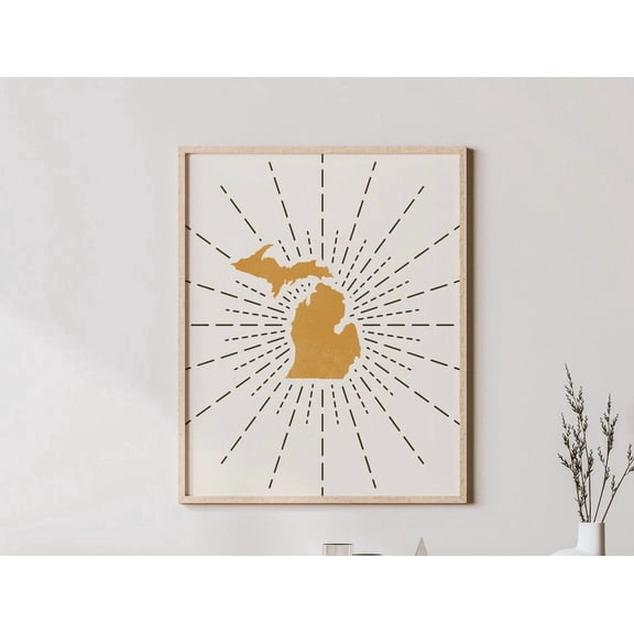 Michigan Boho Wall Art Map Of Michigan Outline Michigan Boho Print Abstract Michigan Wall Art Mid Century Modern State Of Michigan