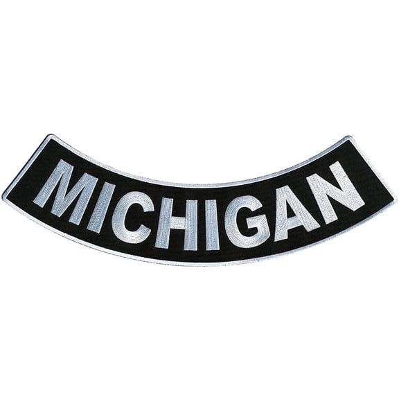 Michigan Bottom Rocker, Patch - Embroidered, Decorative Iron-on Sew-on Biker's Large Patch - 12"x3"