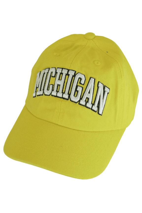 Michigan Buckle Back Adjustable Cotton Baseball Cap (Gold/White Script)