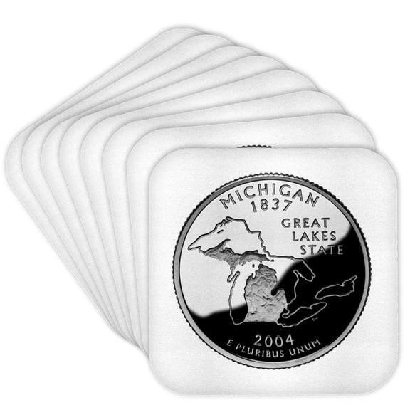3drose, Michigan Collectible Quarter, Set of 8 Coasters - Soft