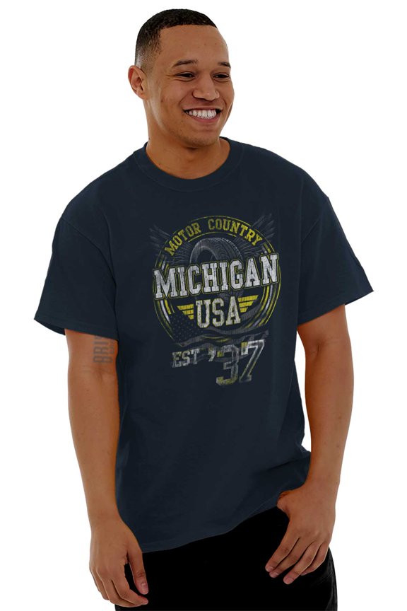 Michigan Distressed Vintage MI Motor Men's Graphic T Shirt Tees Brisco Brands S