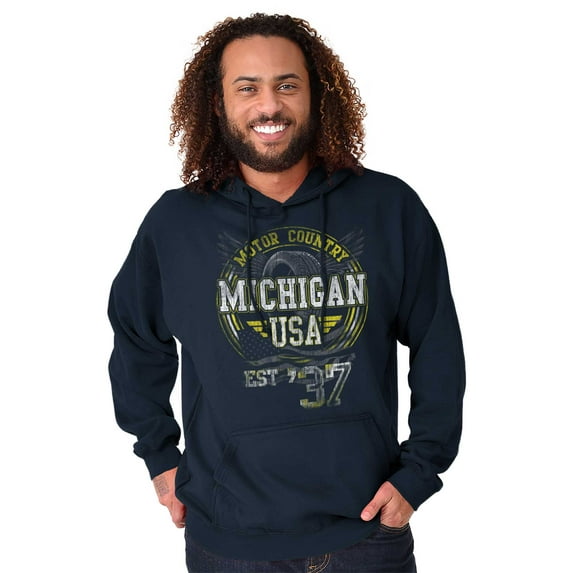 Michigan Distressed Vintage MI Motor Unisex Plus Fleece Graphic Hoodie Brisco Brands 2X
