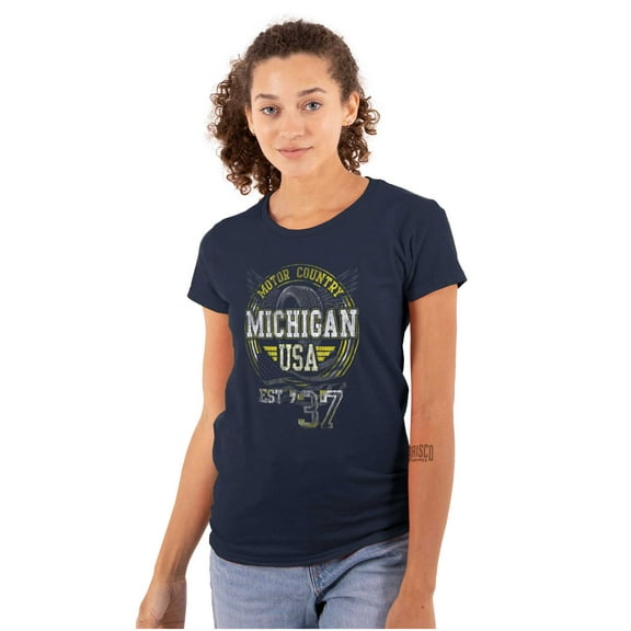 Michigan Distressed Vintage MI Motor Womens Fitted Plus Size Graphic Tee Brisco Brands 2X