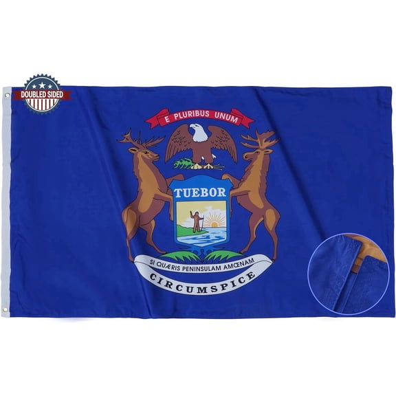 Michigan Flag 3x5 Double Sided and 3 Ply MI State Flags Heavy Duty for Outdoor with 2 Brass Grommets 4 Stitching Rows Heavy Duty Nylon, Vivid Color Fade-resistant,Sewn Stripes