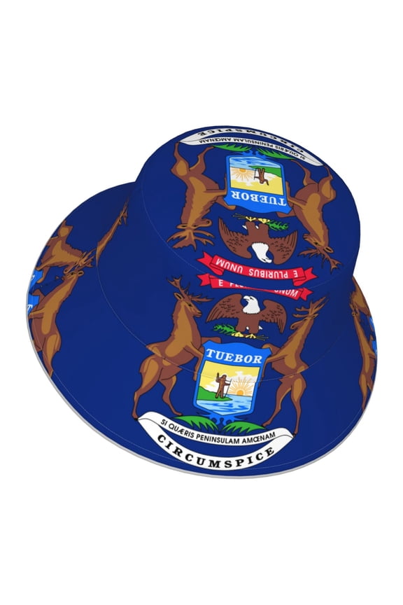 Michigan Flag Bucket Hat With Reflective Stripe Beach Sun Fishing Hat Reversible For Men Women