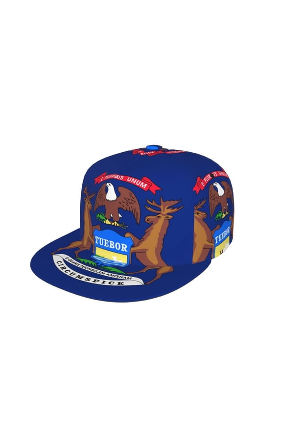 Michigan Flag Flat Brim Trucker Cap Adjustable Snapback Hat For Men Women