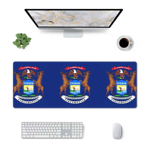 Michigan Flag Large Non-Slip Rubber Base Mousepad Keyboard Mouse Mat Desk Pad With Stitched Edges 31.5x11.8inch