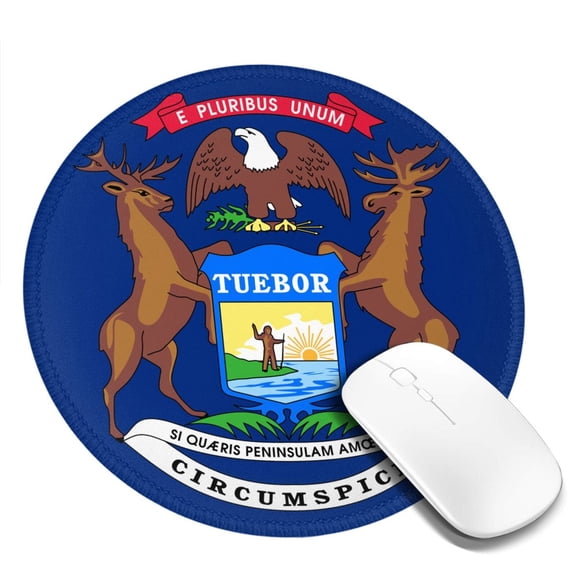 Michigan Flag Round MousePad with Stitched Edge Non-Slip Rubber Base Mouse Mat for Office & Home (7.9 x 7.9)