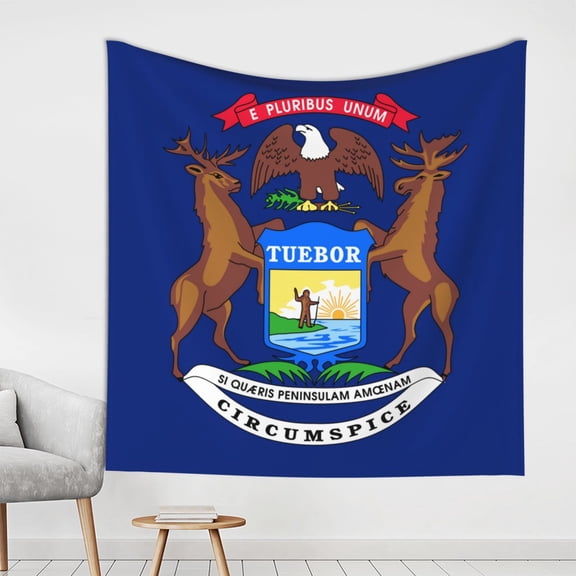 Michigan Flag Tapestry Wall Hanging For Bedroom Dorm Art Home Office Decoration 59(W) X59(L) Inch