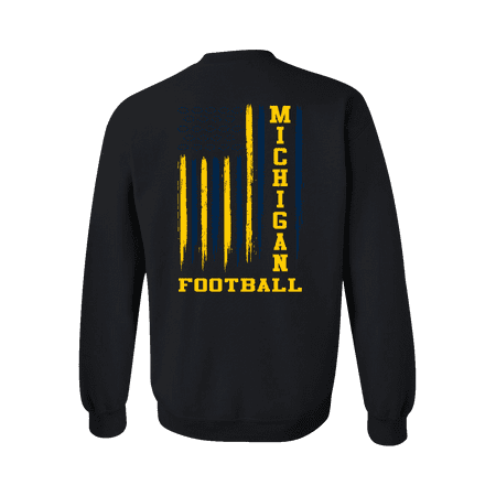 Michigan Football Team Color American Flag Mens Crewneck Pullover Sweatshirt-Black-4xl