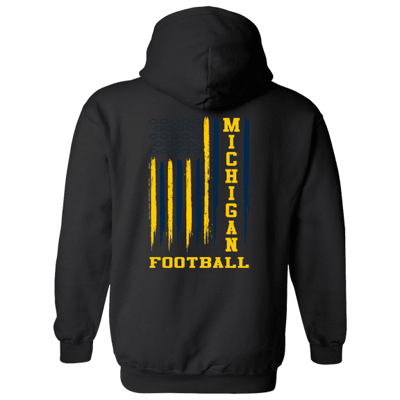 Michigan Football Team Colors Blue and Maize Football American Flag Unisex Hoodie-Black-large