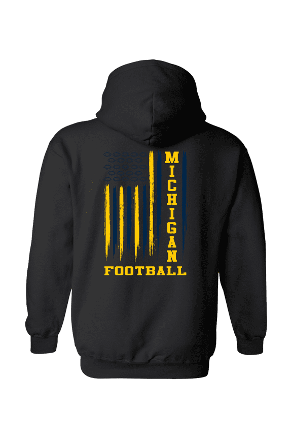 Michigan Football Team Colors Blue and Maize Football American Flag Unisex Hoodie-Black-large