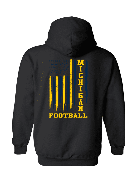 Michigan Football Team Colors Blue and Maize Football American Flag Unisex Hoodie-Black-medium