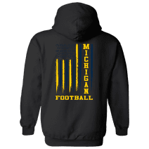 Michigan Football Team Colors Blue and Maize Football American Flag Unisex Hoodie-Black-small