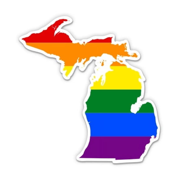 Michigan Gay Flag State Shape Rainbow Pride LGBT - 3" Vinyl Sticker - For Car Laptop I-Pad Phone Helmet Hard Hat - Waterproof Decal