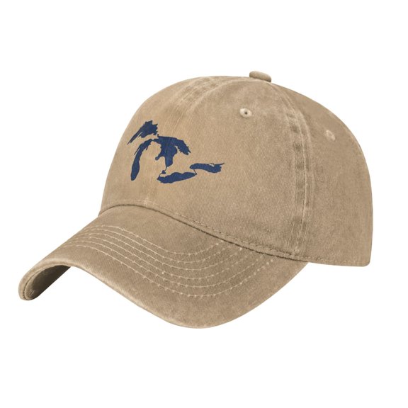 Michigan Great Lakes State Map Adult Adjustable Classic Washed Casquette Cap Hat Baseball Cap For Man For Woman