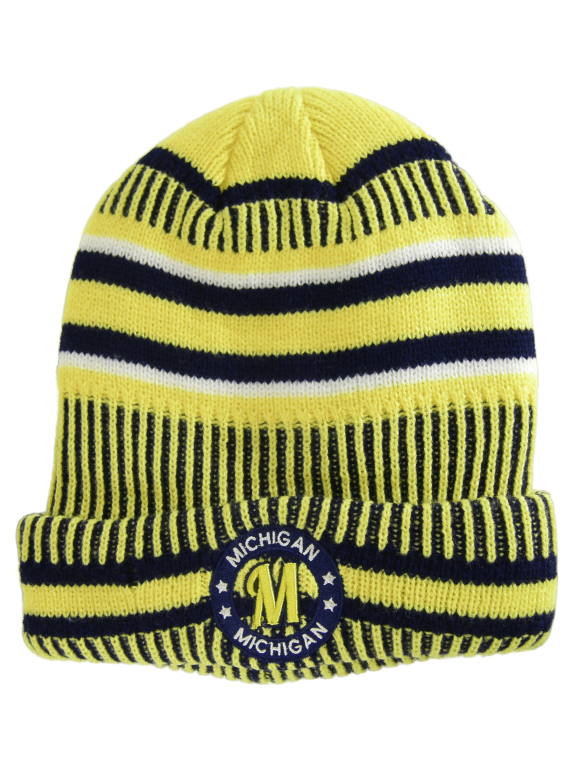 Michigan Knitted Plush Lined Varsity Cuffed Hat with Seal (Gold/Dark Blue)