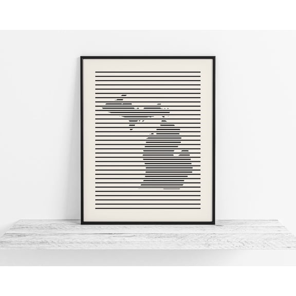 Michigan Line Map Minimal Wall Art Decor Unframed Paper Print