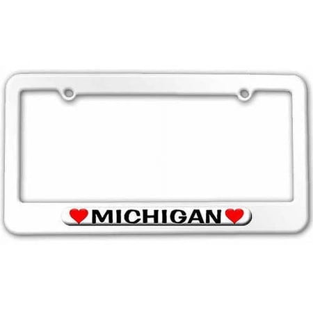 Michigan Love with Hearts License Plate Tag Frame, Multiple Colors