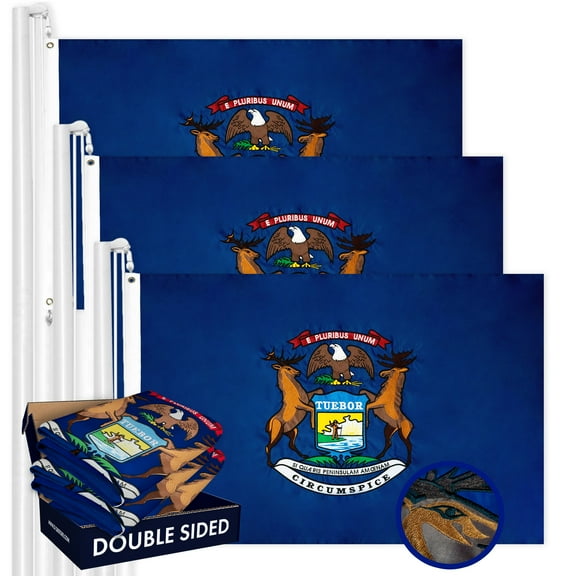 Michigan MI State Flag 3x5FT 3-Pack Double-sided Embroidered Polyester By G128
