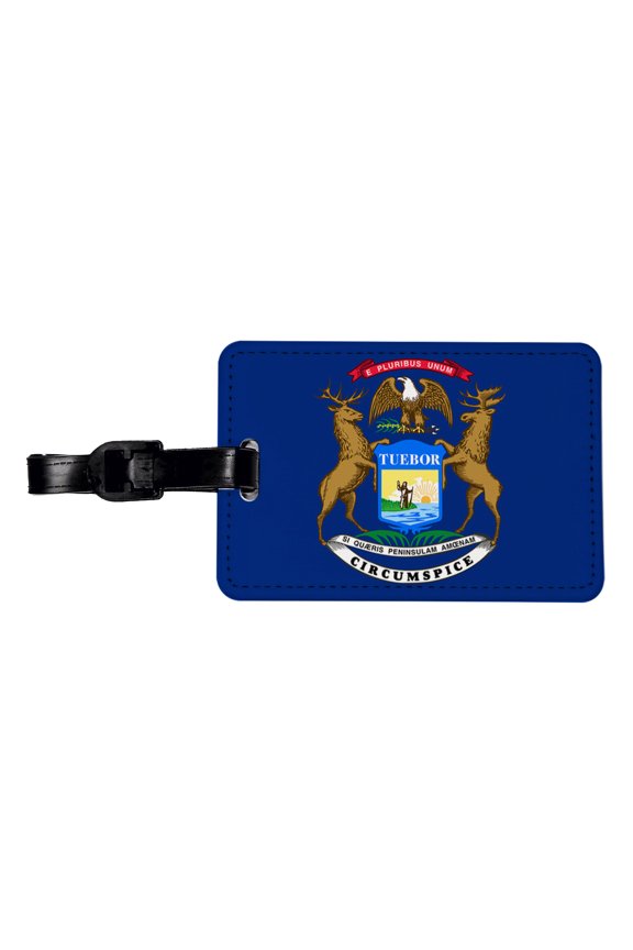Michigan MI State Flag Faux Leather Travel Luggage Tag