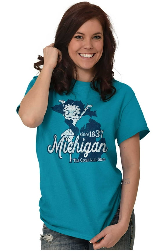 Michigan MI State Pride Betty Boop Women's Graphic T Shirt Tees Brisco Brands X