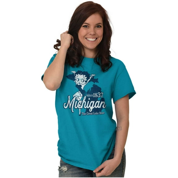 Michigan MI State Pride Betty Boop Women's Graphic T Shirt Tees Brisco Brands X