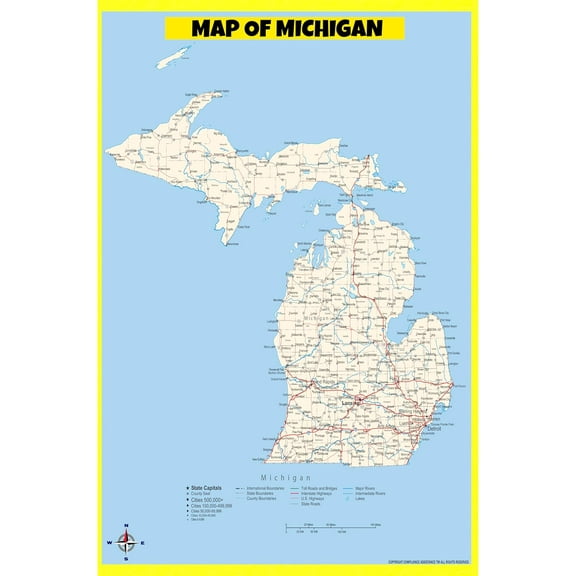 Michigan Map Poster - Laminated Wall Map - Style B - 24x36 - Ideal for Classrooms and Homes – Features Bright Colors and Vivid Imagery