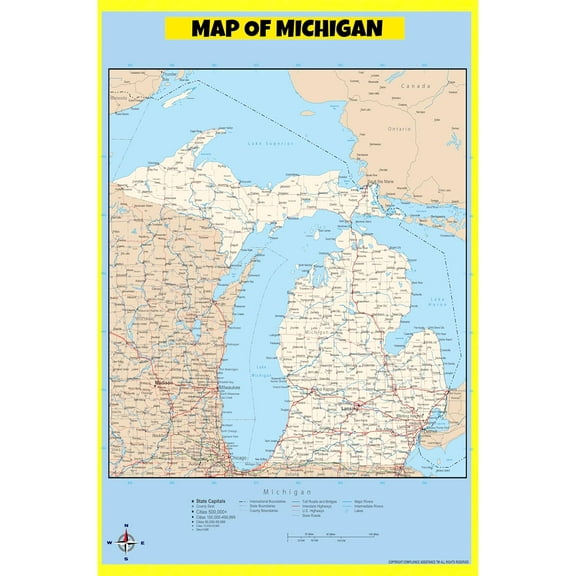 Michigan Map Poster - Laminated Wall Map - Style C - 20x30 - Ideal for Classrooms and Homes – Features Bright Colors and Vivid Imagery