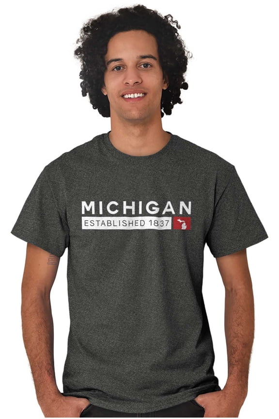 Michigan Map State Shape Established Men's Graphic T Shirt Tees Brisco Brands L