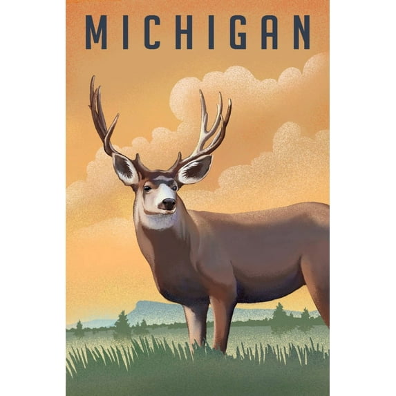 Michigan, Mule Deer, Litho (12x18 Wall Art Poster, Room Decor)